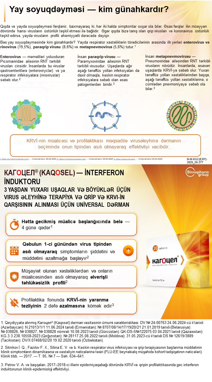Кагоцел<sup>®</sup> (Kaqosel). Bəs yay soyuqdəyməsində kim günahkardır?
