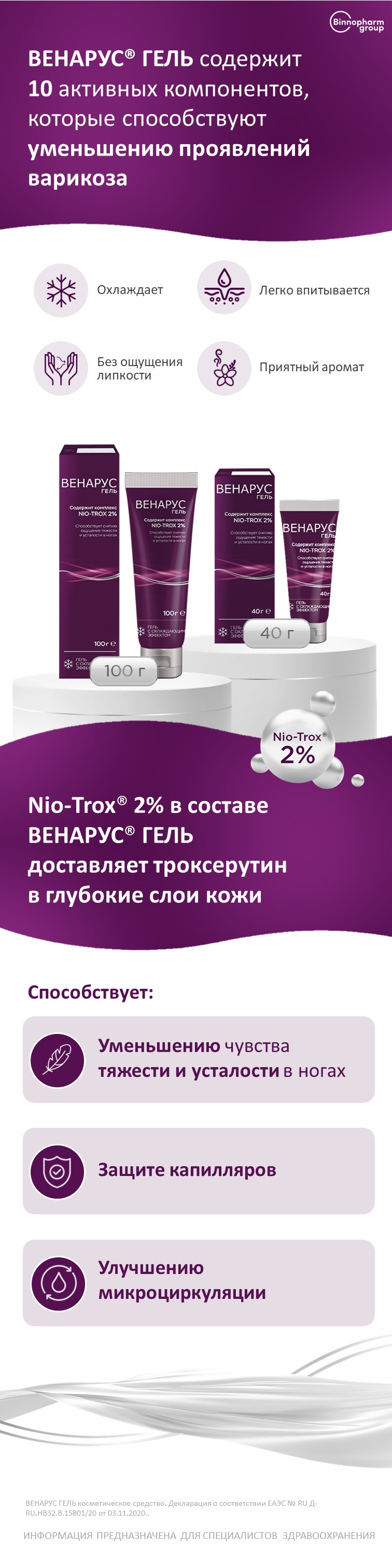 ВЕНАРУС<sup>®</sup> Гель - 10 компонентов для легкости в ногах