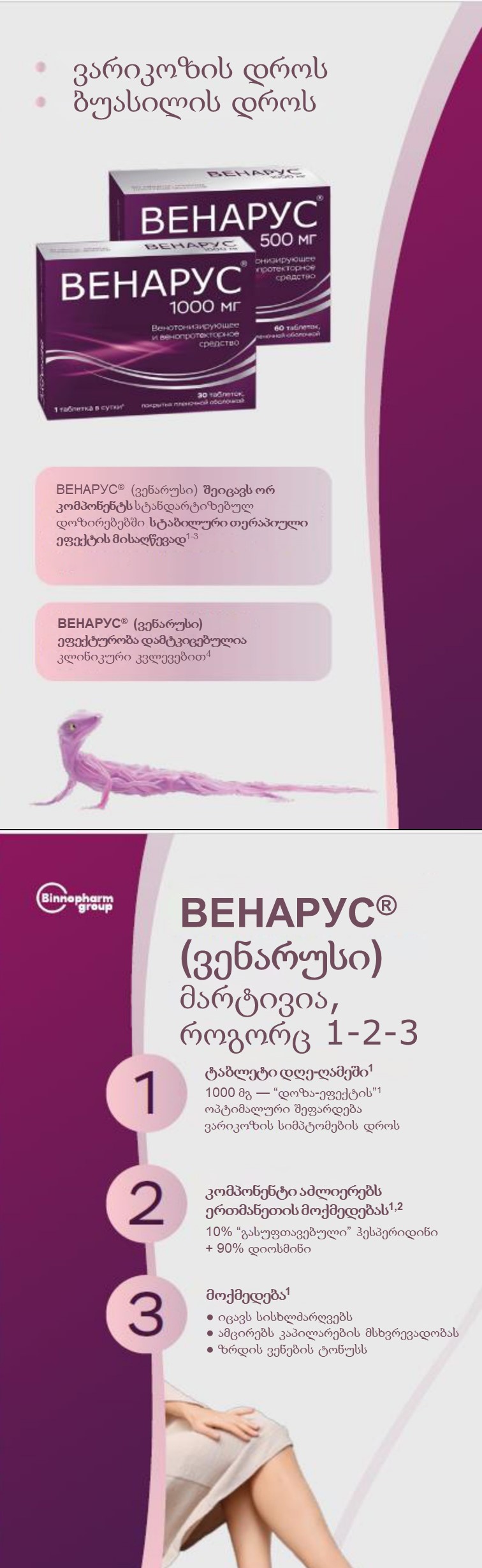 ВЕНАРУС<sup>®</sup> (ვენარუსი) 2 კომპონენტი ვარიკოზის საწინააღმდეგოდ