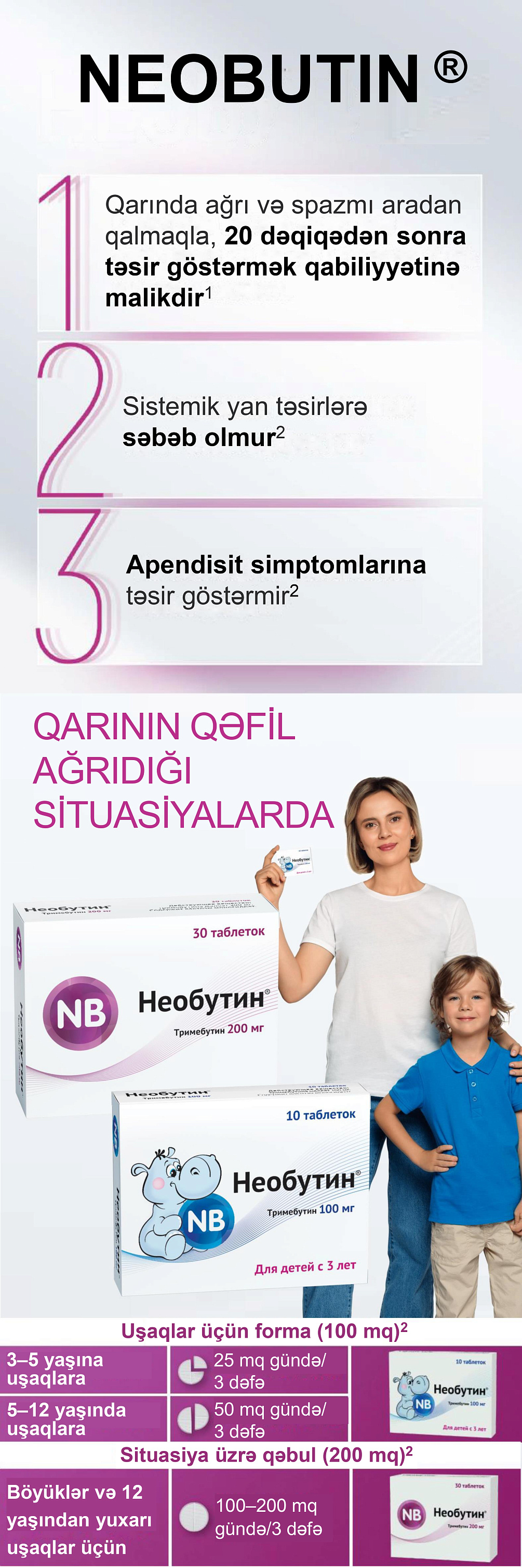 NEOBUTIN<sup>®</sup> QARININ QƏFİL AĞRIDIĞI SİTUASİYALARDA