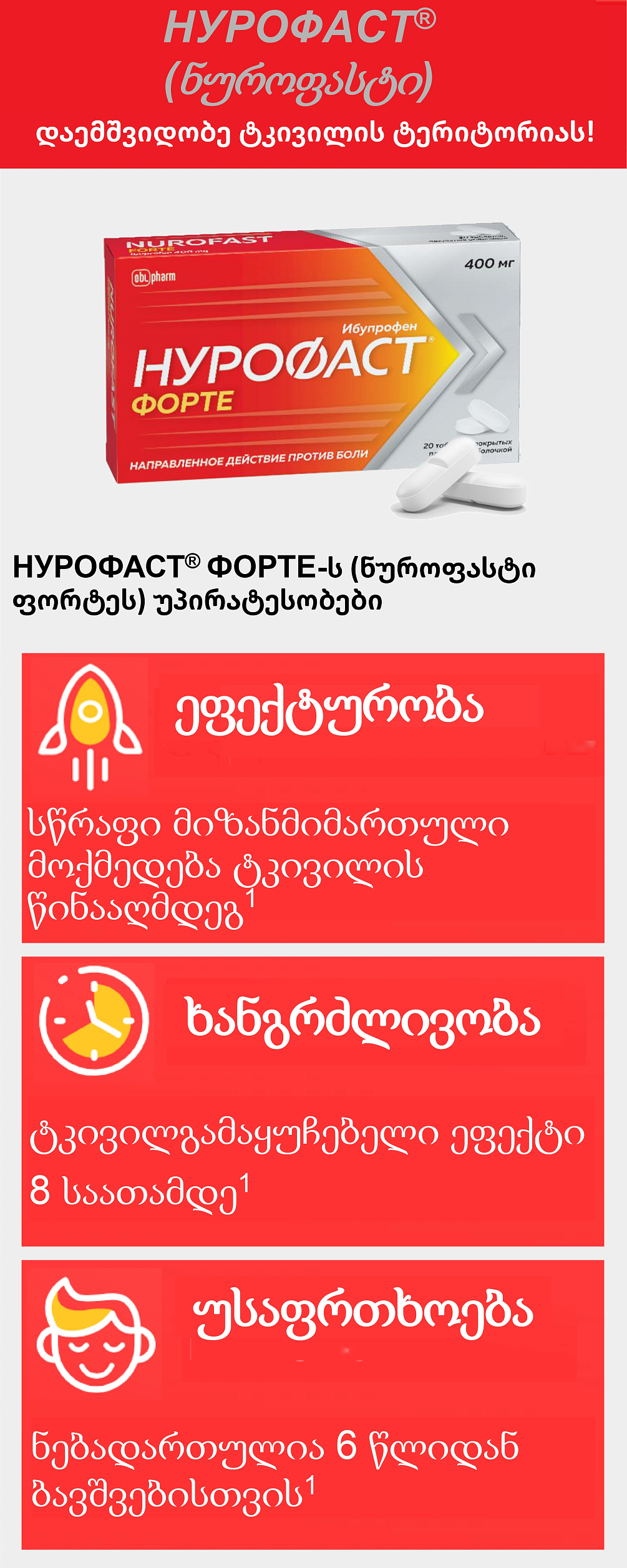 Нурофаст<sup>®</sup> (ნუროფასტი): დაემშვიდობე ტკივილის ტერიტორიას! 